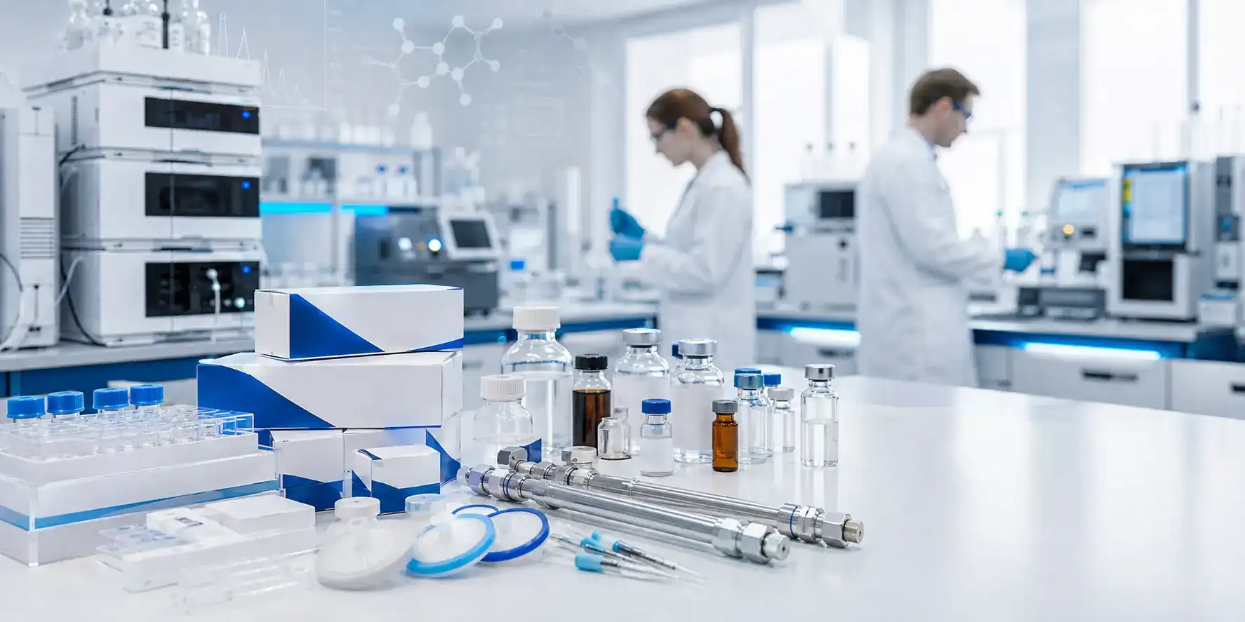 Laboratorio analítico con equipamiento e insumos para la industria farmacéutica